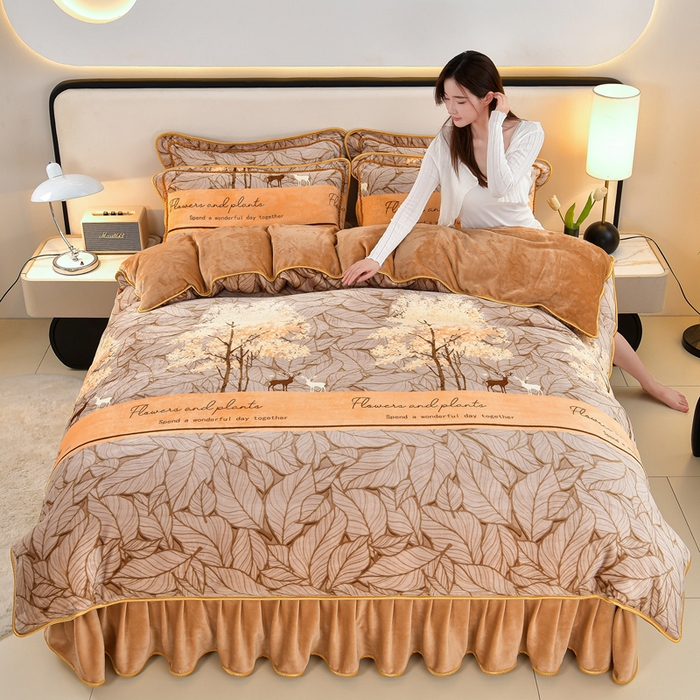 91家纺网 家纺一手货源 找家纺 （总）诺梵家纺 2025新款8斤加厚保暖金貂绒牛奶绒印花四件套