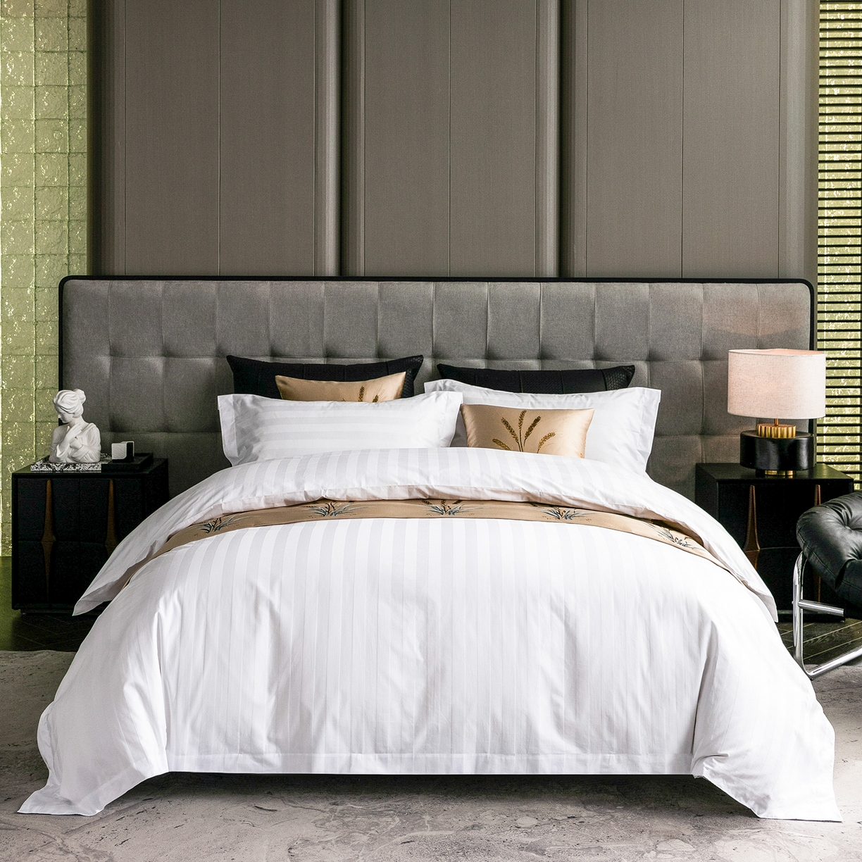 澜昕 星级酒店床单被套床笠缎条纯棉四件套三件套 60*40暗纹缎条款可定制刺绣