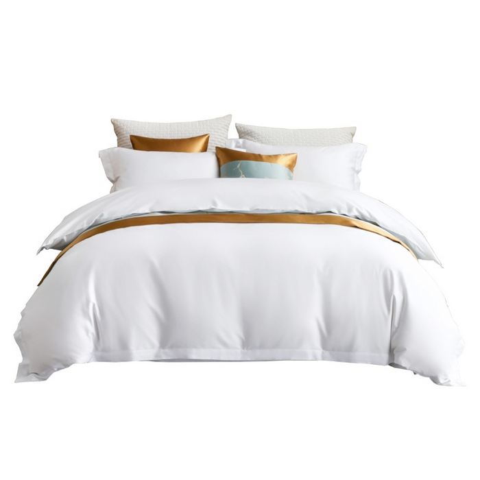 91家纺网 家纺一手货源 找家纺 澜昕  星级酒店床单被套床笠丝光贡缎纯棉四件套三件套 40*40纯白款可定制刺绣