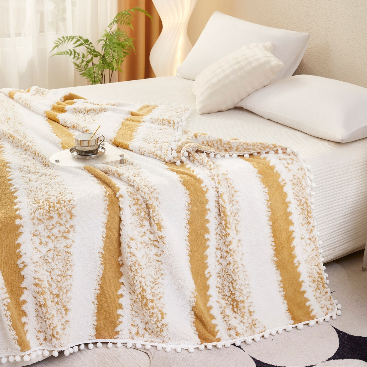 91家纺网 家纺一手货源 找家纺 （总）肖恩毯业 2025新款阳离子双色提花雪球梦语小球毯