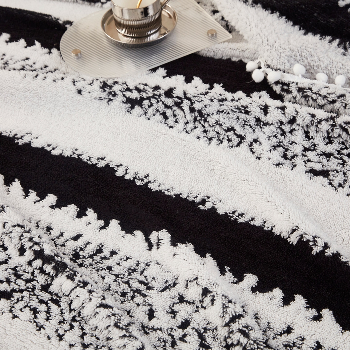 91家纺网 家纺一手货源 找家纺 肖恩毯业 2025新款阳离子双色提花雪球梦语小球毯 雪球梦语素墨