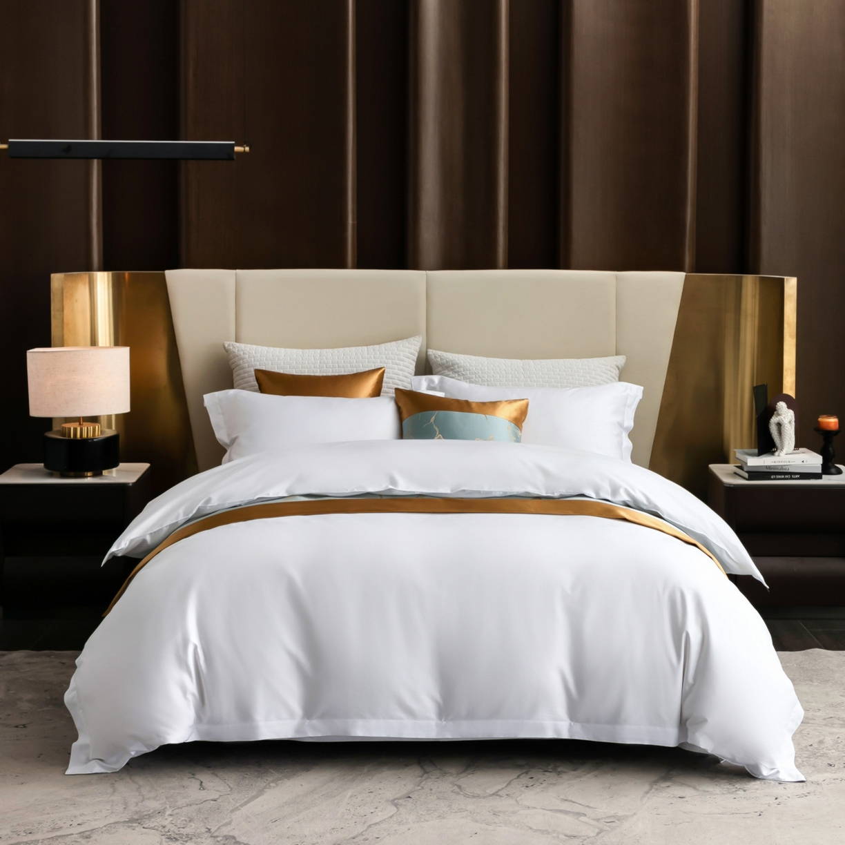 澜昕 星级酒店床单被套床笠丝光贡缎纯棉四件套三件套 60*40纯白款可定制刺绣