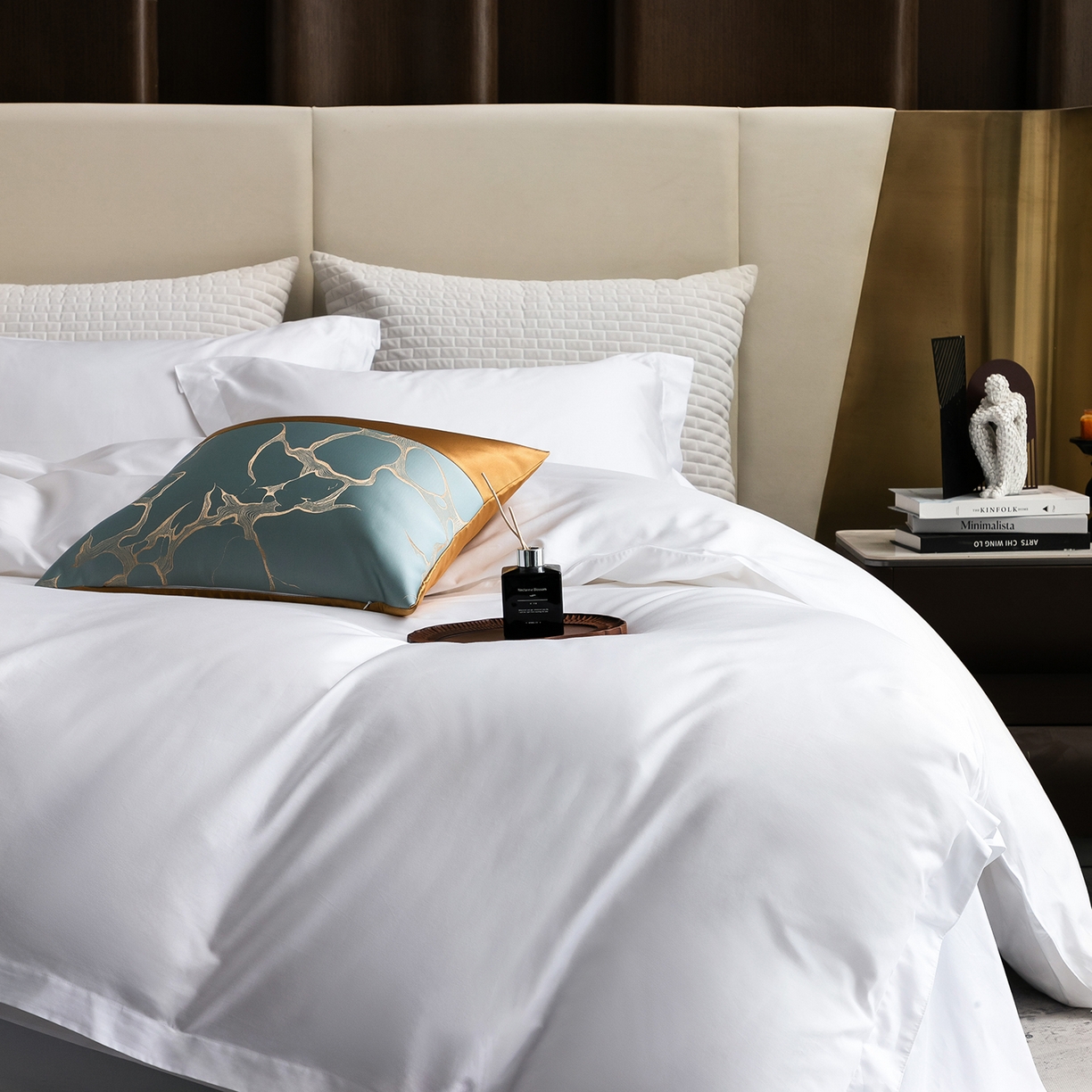 91家纺网 家纺一手货源 找家纺 澜昕 星级酒店床单被套床笠丝光贡缎纯棉四件套三件套 60*40纯白款可定制刺绣