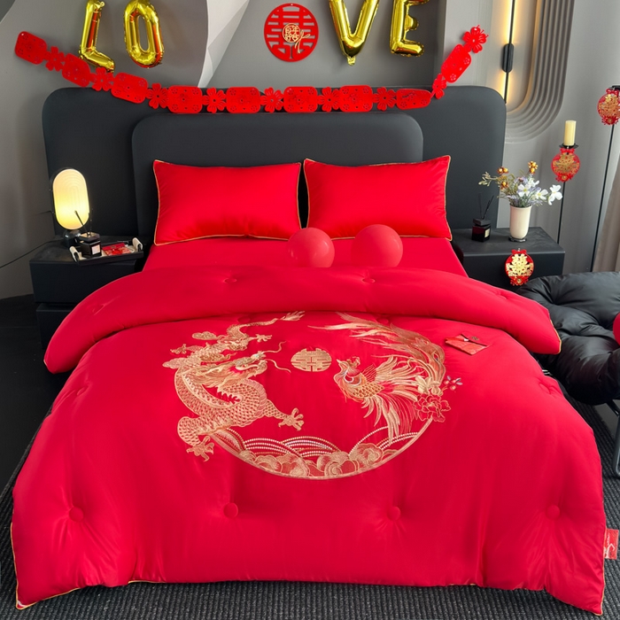 91家纺网 家纺一手货源 找家纺 （总）壹张床 2025新款婚庆被子磨毛绣花大豆春秋被冬被喜被芯