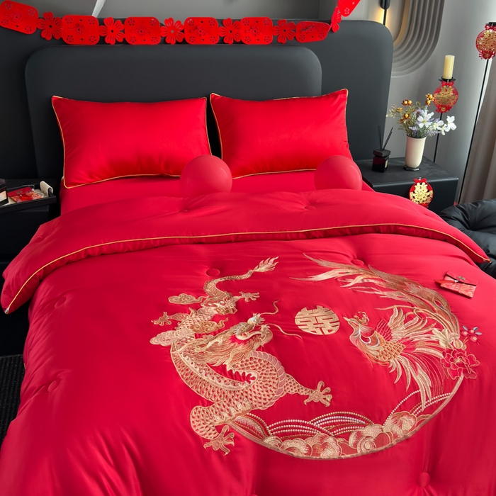 91家纺网 家纺一手货源 找家纺 （总）壹张床 2025新款婚庆被子磨毛绣花大豆春秋被冬被喜被芯