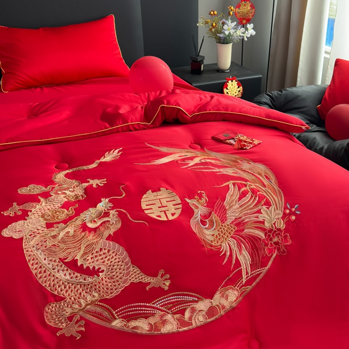 91家纺网 家纺一手货源 找家纺 （总）壹张床 2025新款婚庆被子磨毛绣花大豆春秋被冬被喜被芯