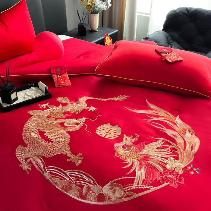 91家纺网 家纺一手货源 找家纺 （总）壹张床 2025新款婚庆被子磨毛绣花大豆春秋被冬被喜被芯