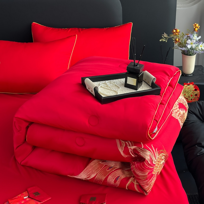 91家纺网 家纺一手货源 找家纺 （总）壹张床 2025新款婚庆被子磨毛绣花大豆春秋被冬被喜被芯