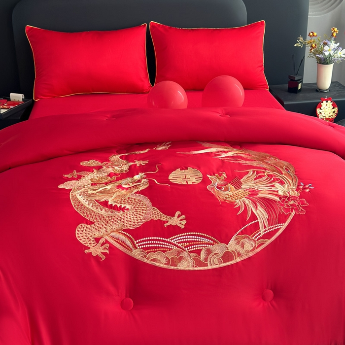 91家纺网 家纺一手货源 找家纺 （总）壹张床 2025新款婚庆被子磨毛绣花大豆春秋被冬被喜被芯