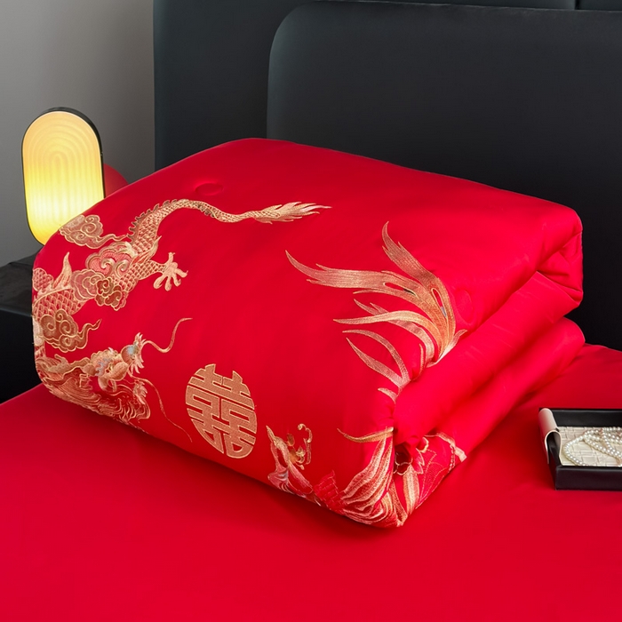 91家纺网 家纺一手货源 找家纺 （总）壹张床 2025新款婚庆被子磨毛绣花大豆春秋被冬被喜被芯