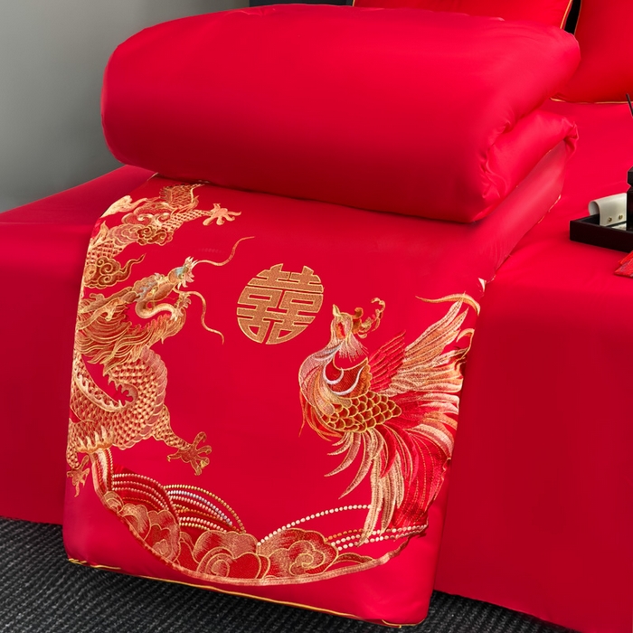 91家纺网 家纺一手货源 找家纺 （总）壹张床 2025新款婚庆被子磨毛绣花大豆春秋被冬被喜被芯