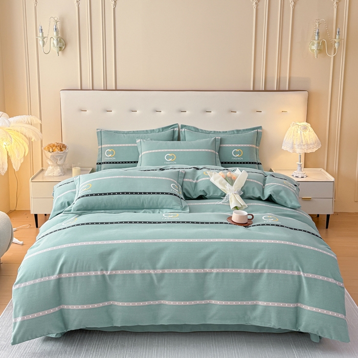 91家纺网 家纺一手货源 找家纺 铭浩 2025新款纯棉棉加厚磨毛升级喷气面料全棉四件套三件套 亨特利-绿