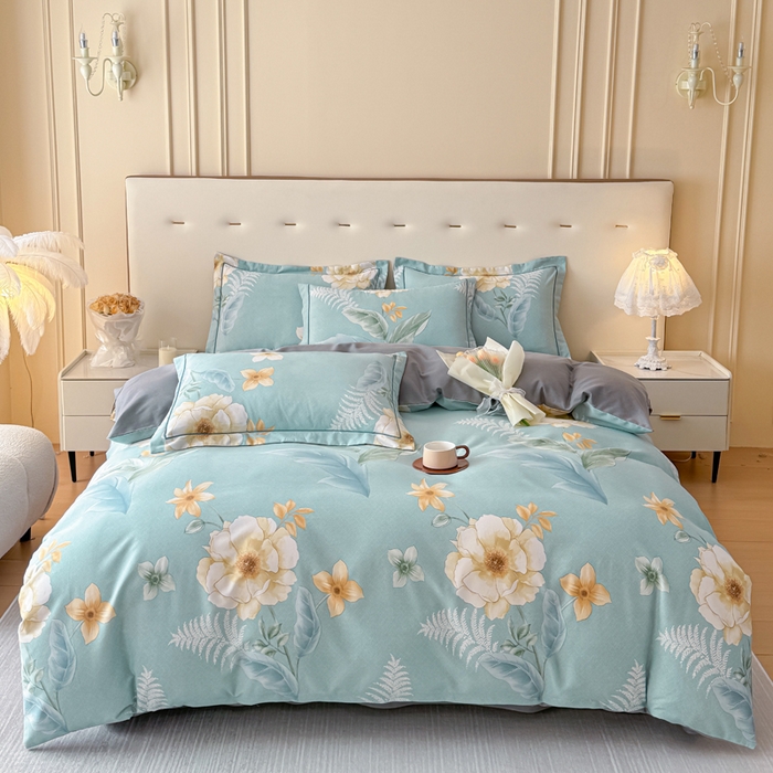 91家纺网 家纺一手货源 找家纺 铭浩 2025新款纯棉棉加厚磨毛升级喷气面料全棉四件套三件套 花萃清风-绿