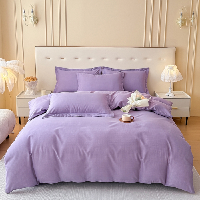 91家纺网 家纺一手货源 找家纺 铭浩 2025新款纯棉棉加厚磨毛升级喷气面料全棉四件套三件套 简纯-雪青