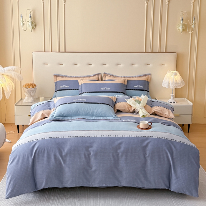 91家纺网 家纺一手货源 找家纺 铭浩 2025新款纯棉棉加厚磨毛升级喷气面料全棉四件套三件套 圣地亚-蓝