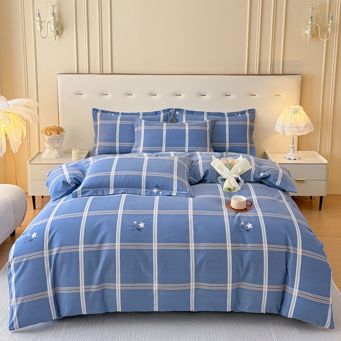 91家纺网 家纺一手货源 找家纺 铭浩 2025新款纯棉棉加厚磨毛升级喷气面料全棉四件套三件套 星之所想-蓝