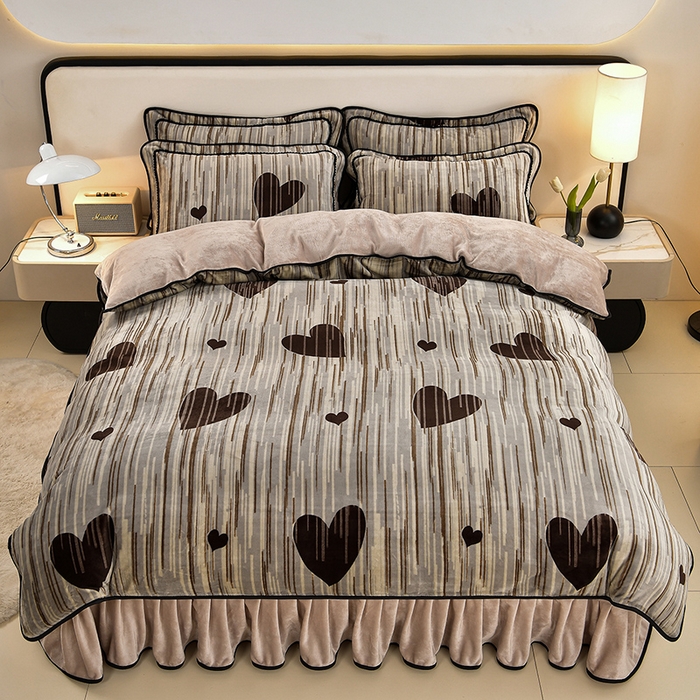 91家纺网 家纺一手货源 找家纺 诺梵家纺 2025新款8斤加厚保暖金貂绒牛奶绒印花四件套卡布奇诺