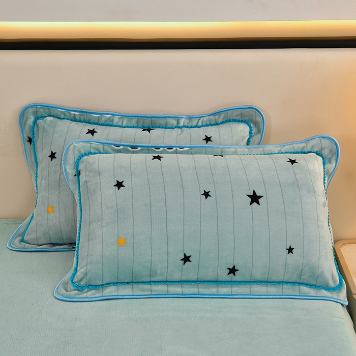 91家纺网 家纺一手货源 找家纺 诺梵家纺 2025新款8斤加厚保暖金貂绒牛奶绒印花四件套流星雨-水蓝