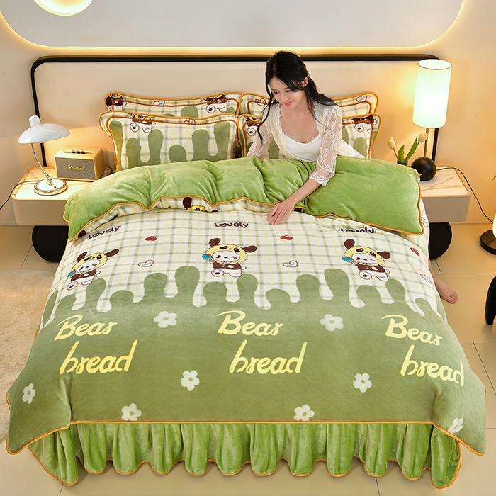 诺梵家纺 2025新款8斤加厚保暖金貂绒牛奶绒印花四件套萌趣屋