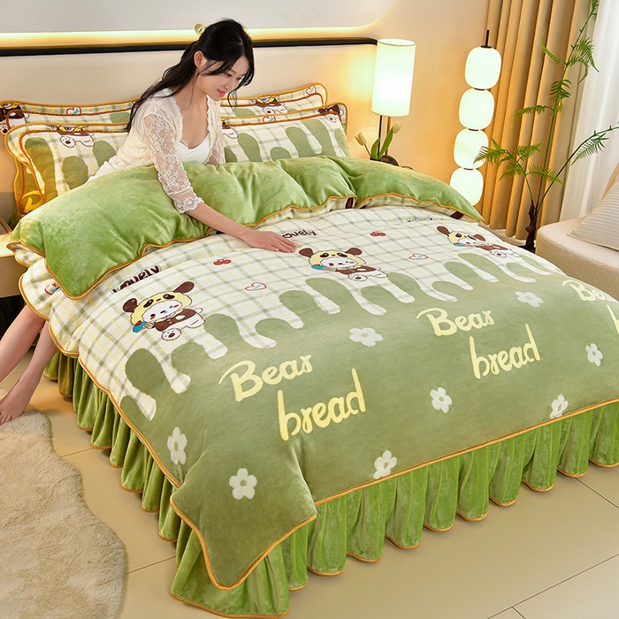 91家纺网 家纺一手货源 找家纺 诺梵家纺 2025新款8斤加厚保暖金貂绒牛奶绒印花四件套萌趣屋