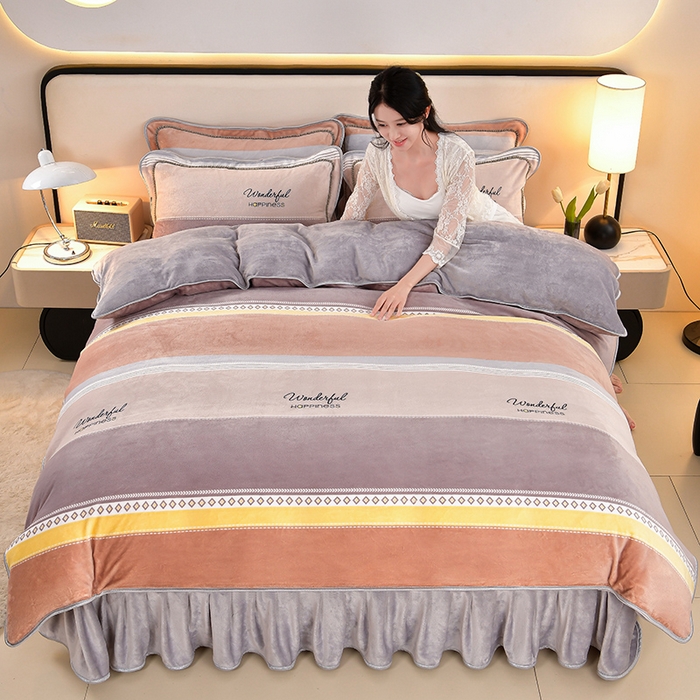 诺梵家纺 2025新款8斤加厚保暖金貂绒牛奶绒印花四件套轻奢生活