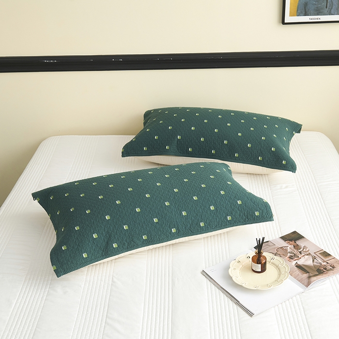 91家纺网 家纺一手货源 找家纺 悦然毛巾被 2025新款全棉纯棉三层纱水洗枕巾 立体格草绿