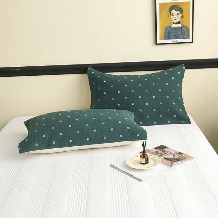 91家纺网 家纺一手货源 找家纺 悦然毛巾被 2025新款全棉纯棉三层纱水洗枕巾 立体格草绿