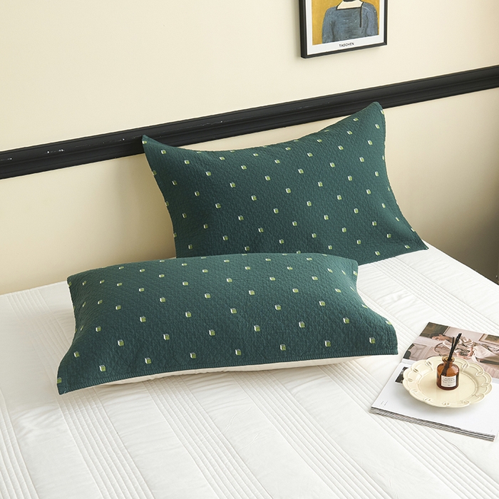 91家纺网 家纺一手货源 找家纺 悦然毛巾被 2025新款全棉纯棉三层纱水洗枕巾 立体格草绿