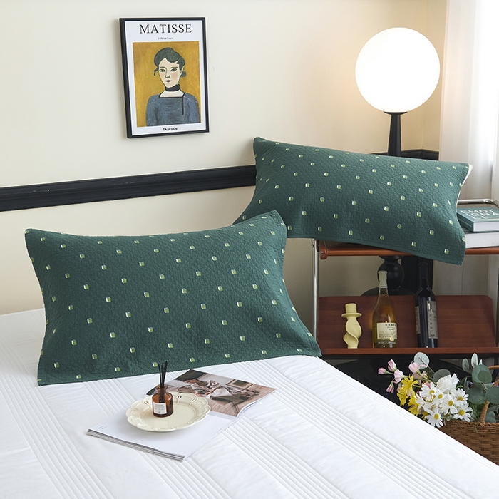 91家纺网 家纺一手货源 找家纺 悦然毛巾被 2025新款全棉纯棉三层纱水洗枕巾 立体格草绿