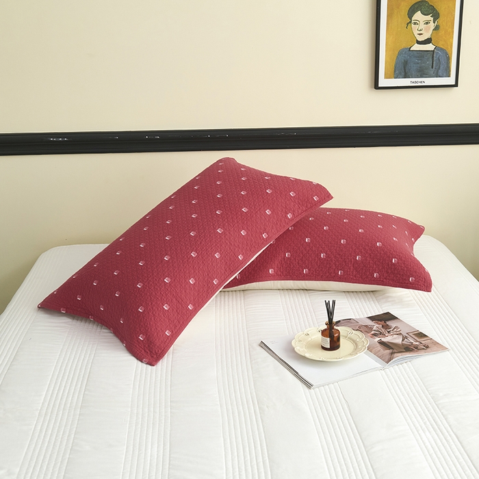 91家纺网 家纺一手货源 找家纺 悦然毛巾被 2025新款全棉纯棉三层纱水洗枕巾 立体格红