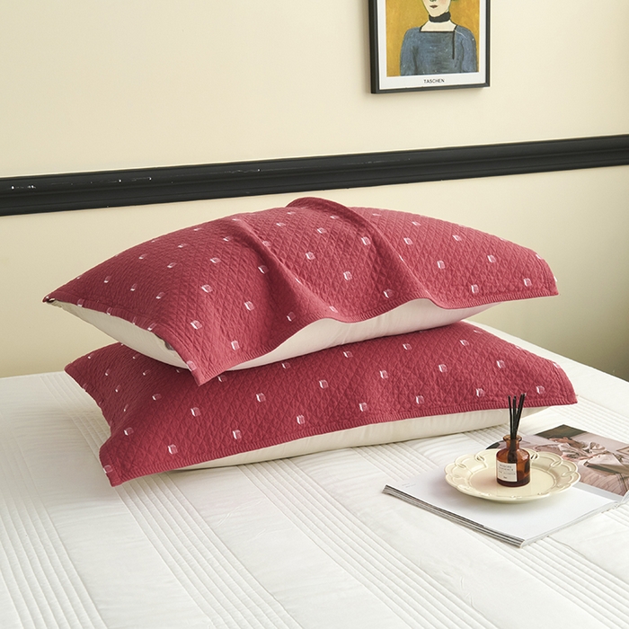 91家纺网 家纺一手货源 找家纺 悦然毛巾被 2025新款全棉纯棉三层纱水洗枕巾 立体格红