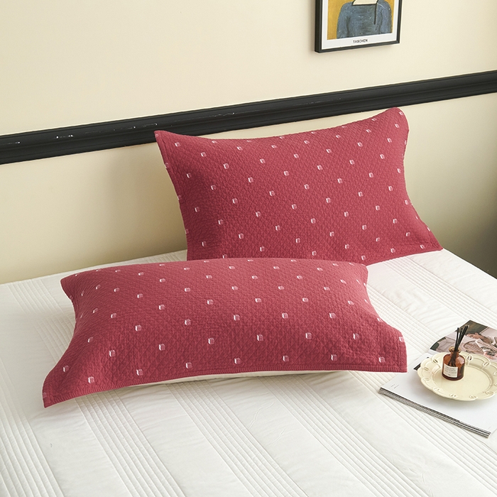 91家纺网 家纺一手货源 找家纺 悦然毛巾被 2025新款全棉纯棉三层纱水洗枕巾 立体格红