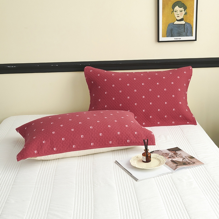 91家纺网 家纺一手货源 找家纺 悦然毛巾被 2025新款全棉纯棉三层纱水洗枕巾 立体格红