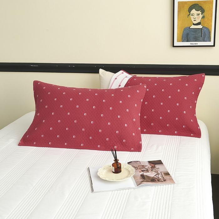 91家纺网 家纺一手货源 找家纺 悦然毛巾被 2025新款全棉纯棉三层纱水洗枕巾 立体格红