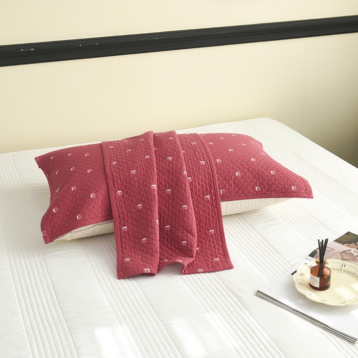 91家纺网 家纺一手货源 找家纺 悦然毛巾被 2025新款全棉纯棉三层纱水洗枕巾 立体格红