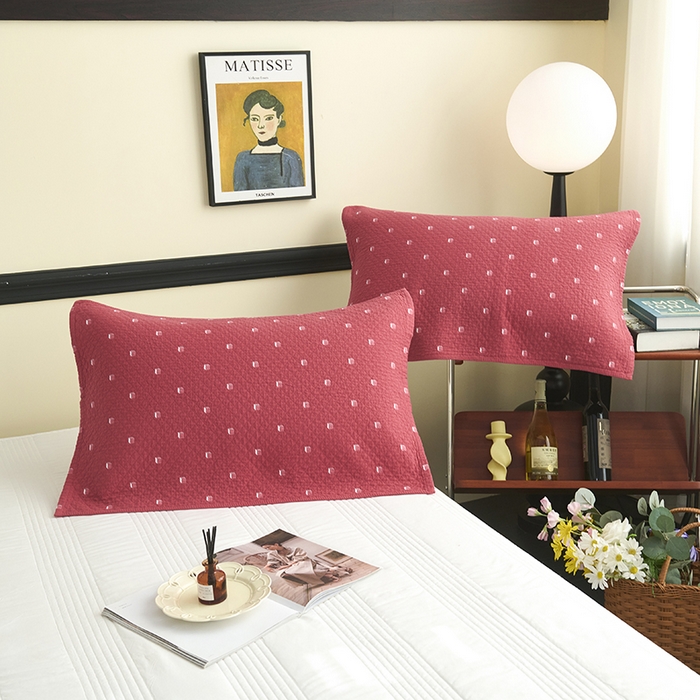 91家纺网 家纺一手货源 找家纺 悦然毛巾被 2025新款全棉纯棉三层纱水洗枕巾 立体格红