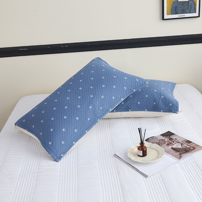 91家纺网 家纺一手货源 找家纺 悦然毛巾被 2025新款全棉纯棉三层纱水洗枕巾 立体格蓝