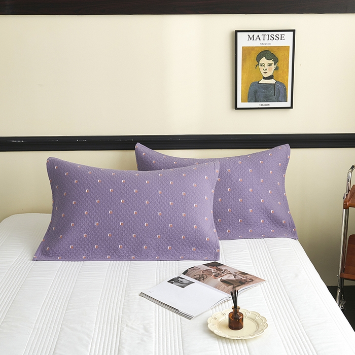 91家纺网 家纺一手货源 找家纺 悦然毛巾被 2025新款全棉纯棉三层纱水洗枕巾 立体格紫