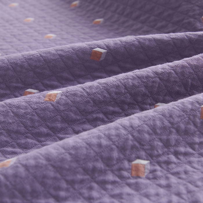 91家纺网 家纺一手货源 找家纺 悦然毛巾被 2025新款全棉纯棉三层纱水洗枕巾 立体格紫