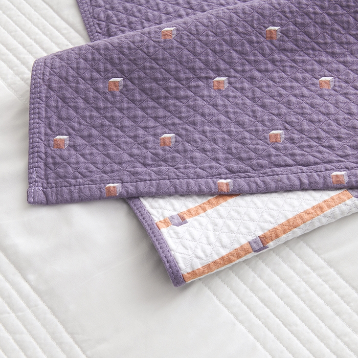 91家纺网 家纺一手货源 找家纺 悦然毛巾被 2025新款全棉纯棉三层纱水洗枕巾 立体格紫