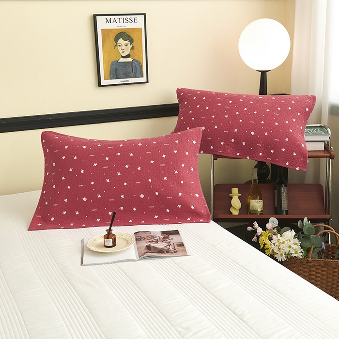 91家纺网 家纺一手货源 找家纺 悦然毛巾被 2025新款全棉纯棉三层纱水洗枕巾 银杏叶红