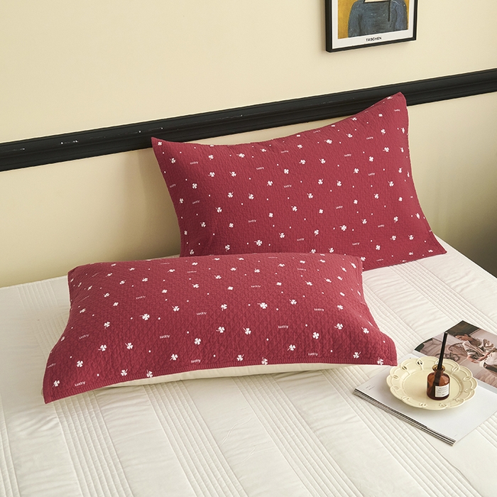 91家纺网 家纺一手货源 找家纺 悦然毛巾被 2025新款全棉纯棉三层纱水洗枕巾 银杏叶红