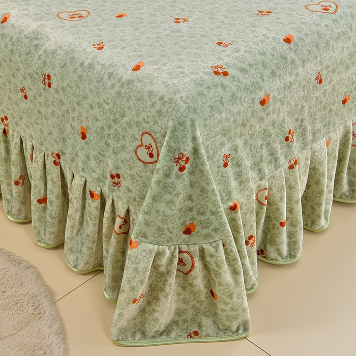 91家纺网 家纺一手货源 找家纺 诺梵家纺 2025新款8斤加厚保暖金貂绒牛奶绒印花四件套小樱桃-绿