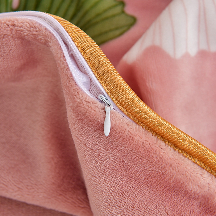 91家纺网 家纺一手货源 找家纺 诺梵家纺 2025新款8斤加厚保暖金貂绒牛奶绒印花四件套一叶知秋-粉