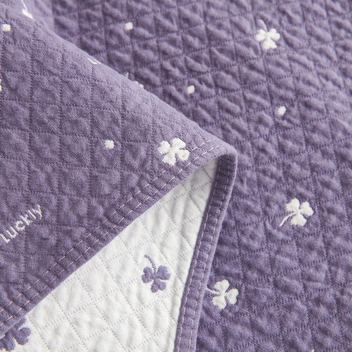 91家纺网 家纺一手货源 找家纺 悦然毛巾被 2025新款全棉纯棉三层纱水洗枕巾 银杏叶紫