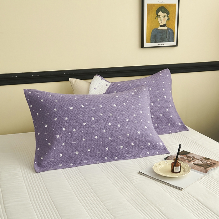 91家纺网 家纺一手货源 找家纺 悦然毛巾被 2025新款全棉纯棉三层纱水洗枕巾 银杏叶紫