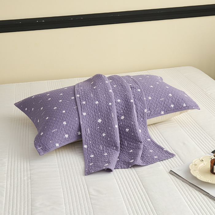 91家纺网 家纺一手货源 找家纺 悦然毛巾被 2025新款全棉纯棉三层纱水洗枕巾 银杏叶紫