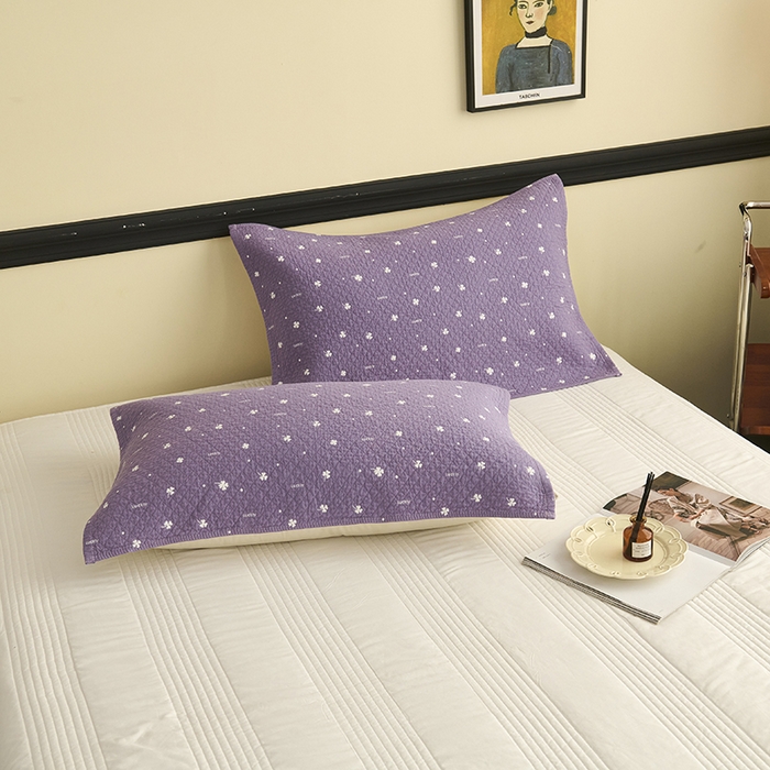 91家纺网 家纺一手货源 找家纺 悦然毛巾被 2025新款全棉纯棉三层纱水洗枕巾 银杏叶紫