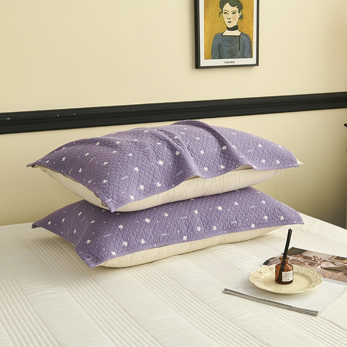 91家纺网 家纺一手货源 找家纺 悦然毛巾被 2025新款全棉纯棉三层纱水洗枕巾 银杏叶紫