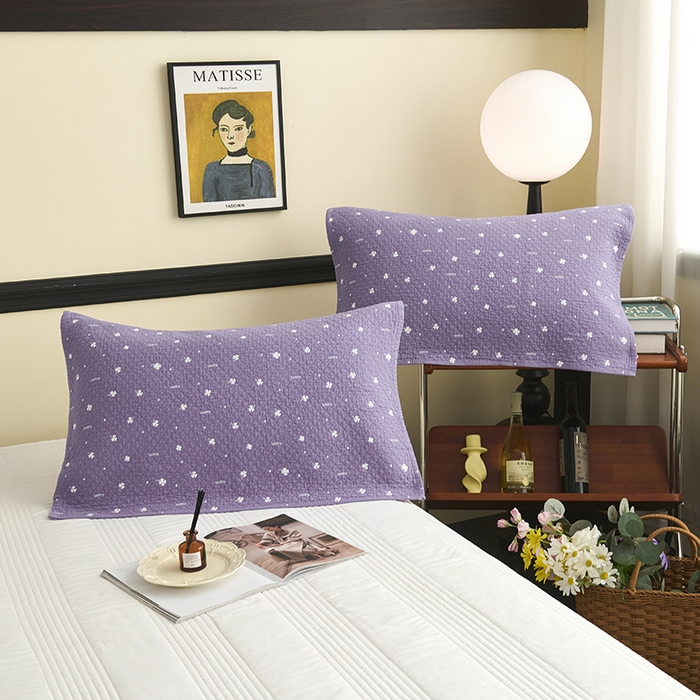 91家纺网 家纺一手货源 找家纺 悦然毛巾被 2025新款全棉纯棉三层纱水洗枕巾 银杏叶紫